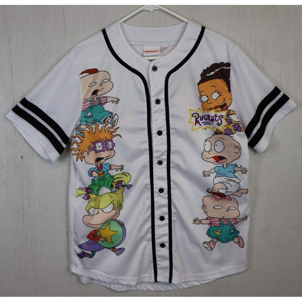 Nickelodeon Rugrats Character Baseball Jersey Size M White Polyester Tommy Chuck